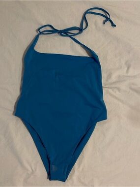 Women’s Pretty Little Thing NWT One Piece Swimsuit Size 14 Blue Tie Neck